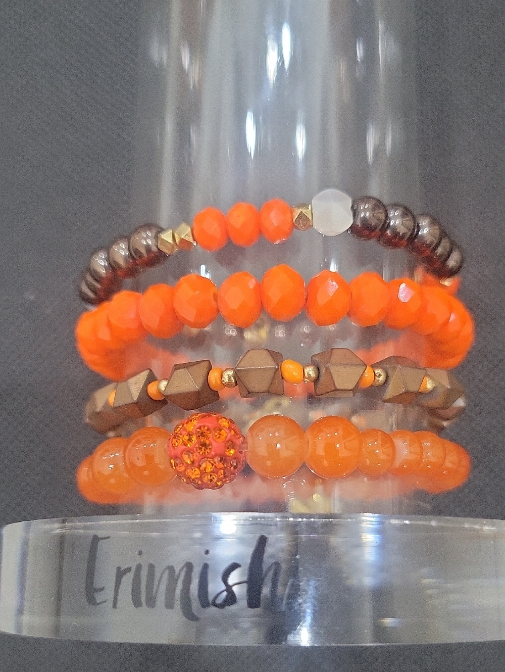 Erimish Orange Beaded Stack Bracelet Set